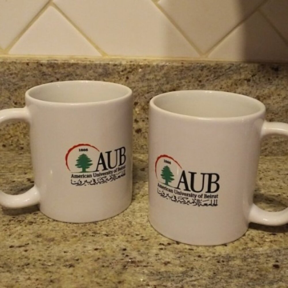 RARE set of American University of Beirut (AUB) 10oz ceramic mugs - color logo